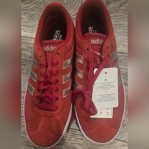 Adidas Women's Red Sneakers with Silver Stripes